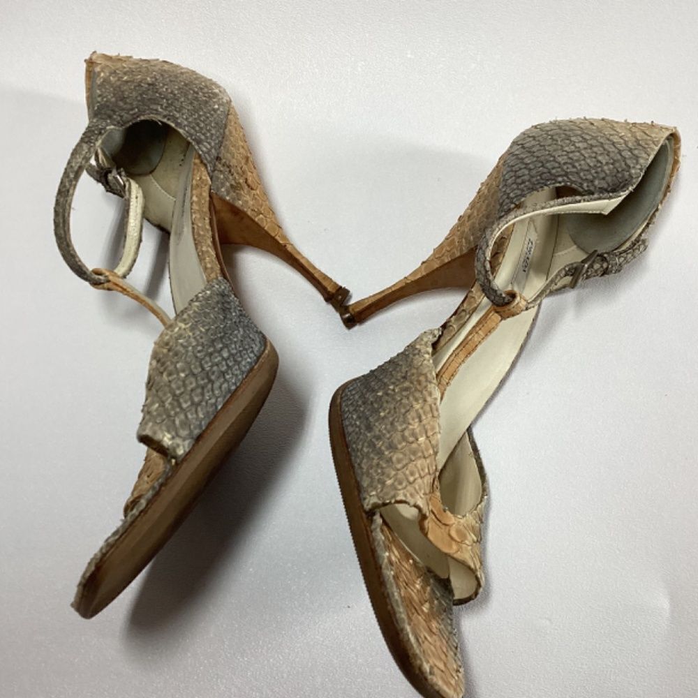 Prada Brown Tan Snakeskin T-Strap Heels - Picture 4 of 15